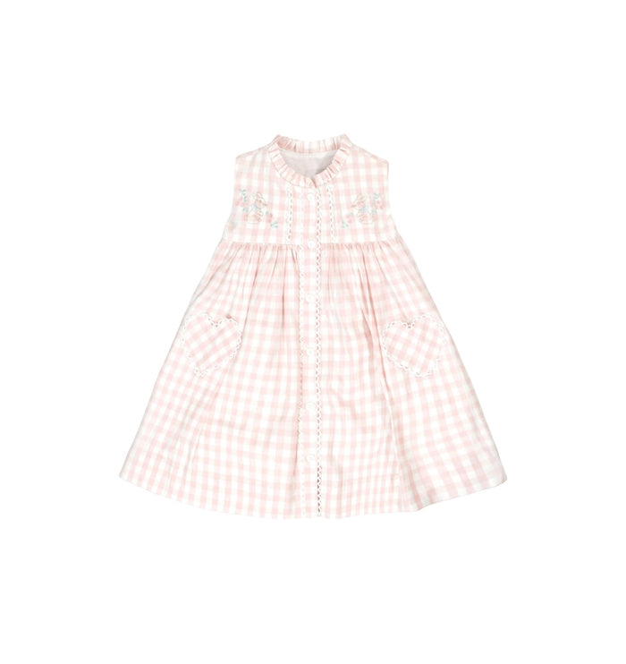 Kit Pink Gingham Embroidered Bunny Dress