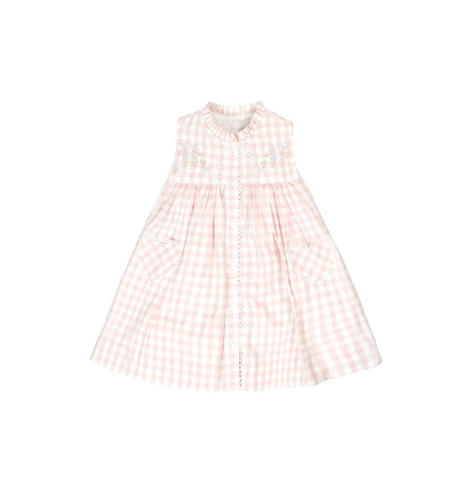 Kit Pink Gingham Embroidered Bunny Dress