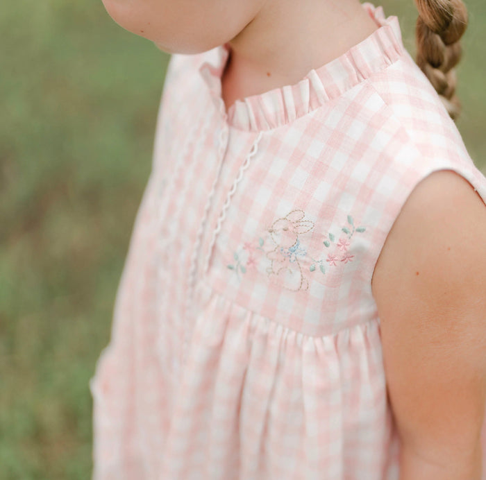 Kit Pink Gingham Embroidered Bunny Dress