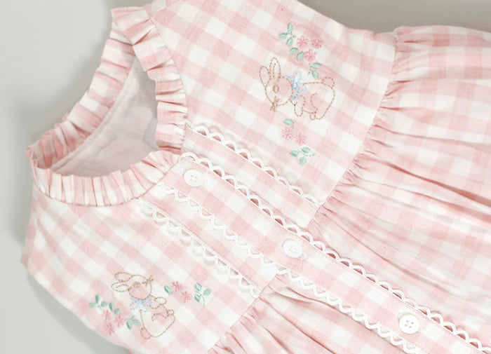 Kit Pink Gingham Embroidered Bunny Dress