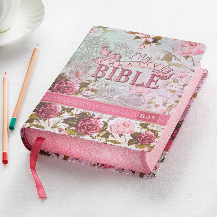 KJV My Creative Bible Faux Leather, Pink Floral Print