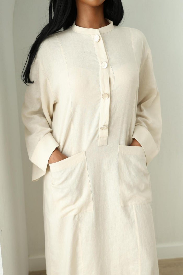 Linen Kaftan Dress- Cream