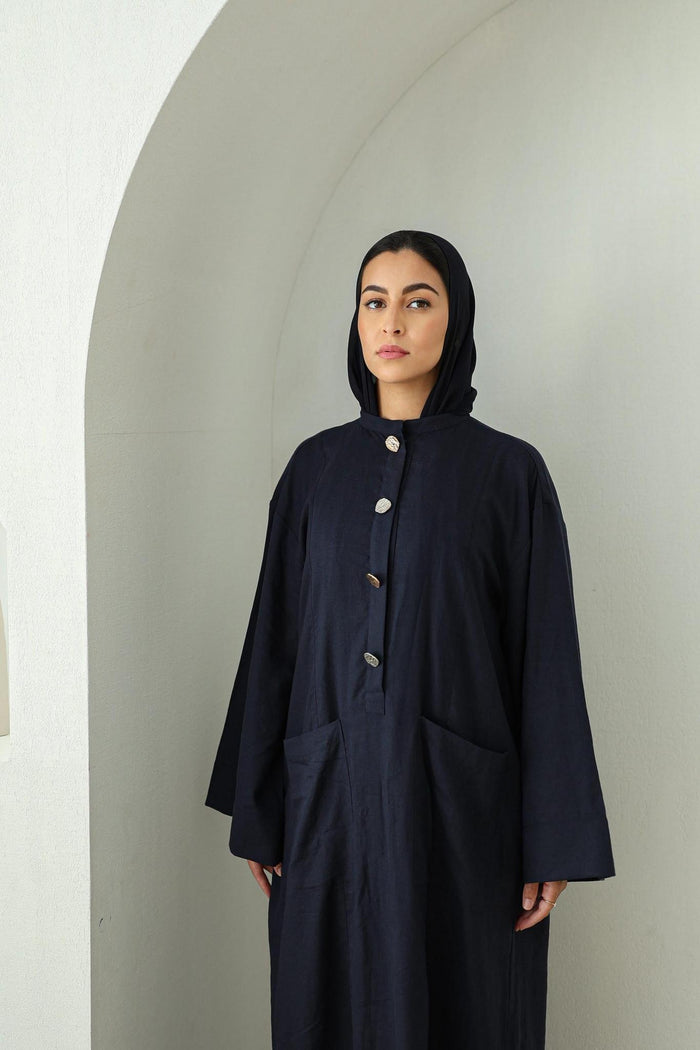Linen Kaftan Dress- Navy