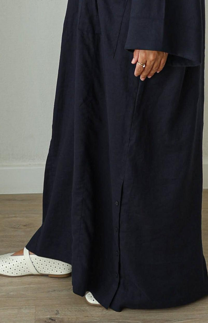 Linen Kaftan Dress- Navy