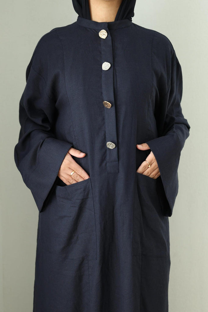 Linen Kaftan Dress- Navy