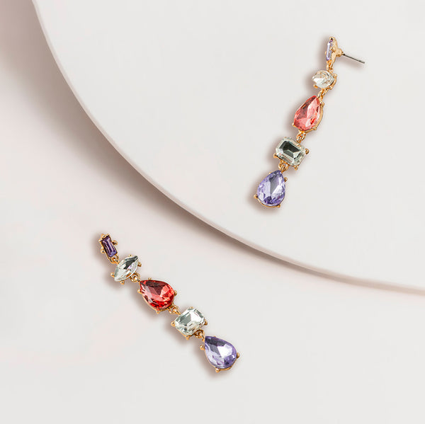 Long Jewel Drop Earrings in Violet