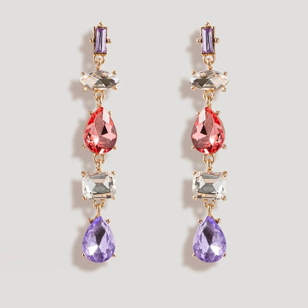 Long Jewel Drop Earrings in Violet