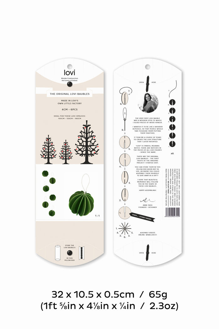 Lovi The Original Baubles 4cm Dark Green 6 pc