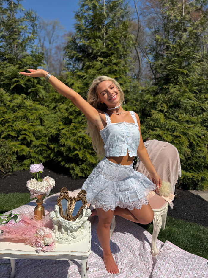 Luna Pastel Blue Heart Mini Skirt