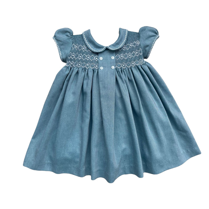 Lupe Slate Blue Handsmocked Girl Dress