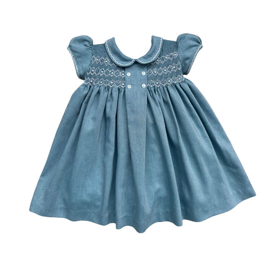 Lupe Slate Blue Handsmocked Girl Dress