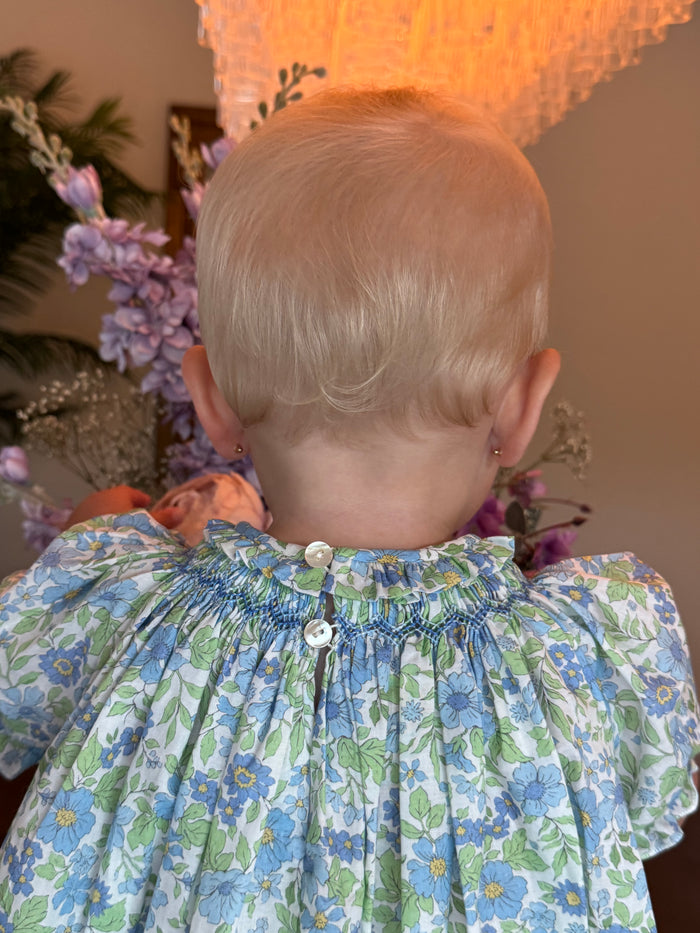 Margotte Blue Floral Handsmocked Girl Dress