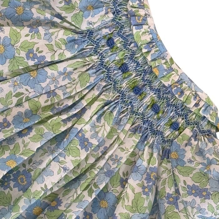 Margotte Blue Floral Handsmocked Girl Dress