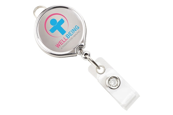 Metallic Logoreel Badge Reel with Clear Vinyl Strap and Belt Clip, Qty = 25
