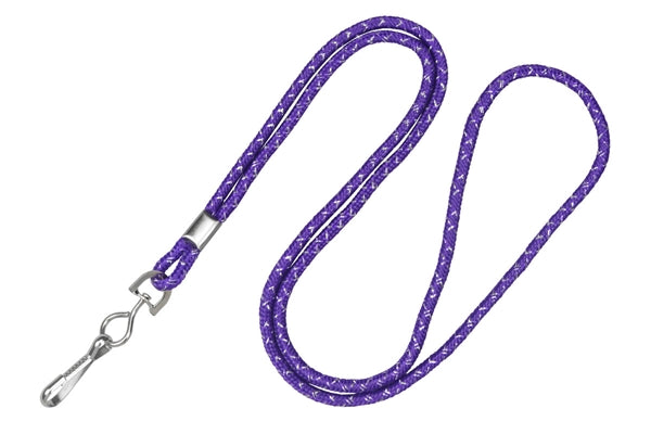 Metallic Silver Round 1/8" (3 mm) Lanyard with Nickel-Plated Steel Swivel Hook, Qty = 100
