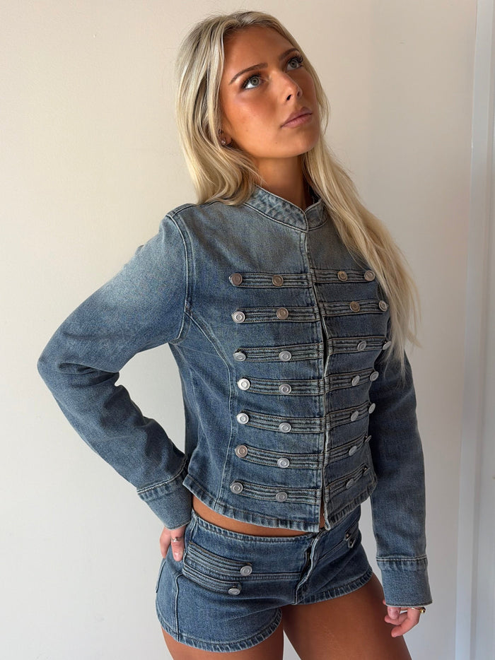 Military Button Denim Jacket