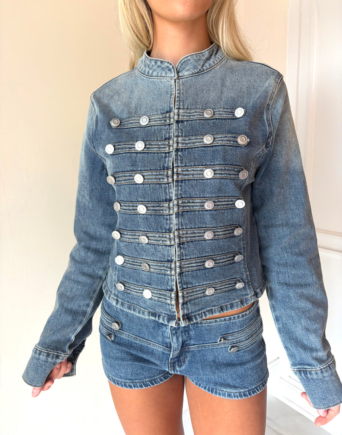 Military Button Denim Jacket