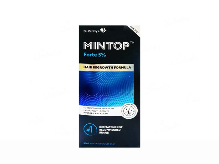 Mintop Forte 5% Solution box packaging for hair regrowth and thinning hair support