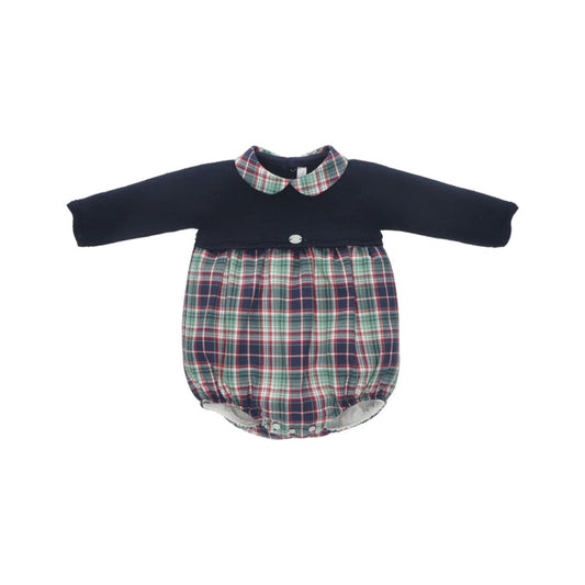 Natale Tartan Half-Knitted Romper