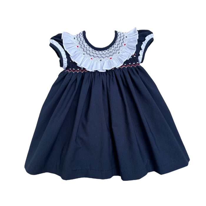 Natividad Navy Blue Handsmocked Girl Dress