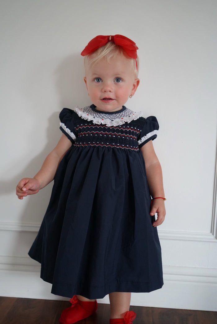 Natividad Navy Blue Handsmocked Girl Dress