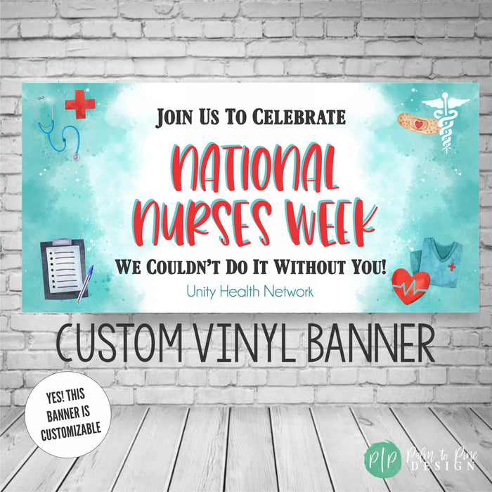 National Nurses Week Appreciation banner with medical equipment and supplies and personalized nurses week thank you message