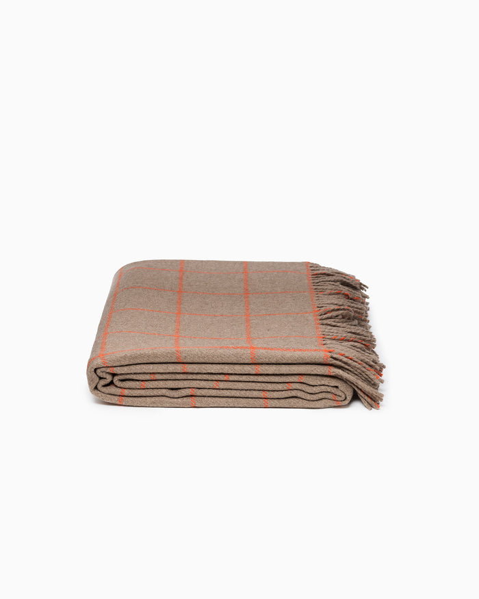 OFS. Cashmere Merino Throw - Nutmeg Windowpane