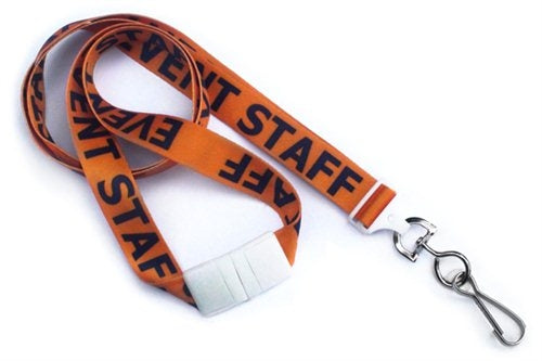 Orange Pre-Printed "Event Staff" 5/8" (16 MM) Flat Breakaway Lanyard with Swivel Hook, 2138-5200, Qty = 100