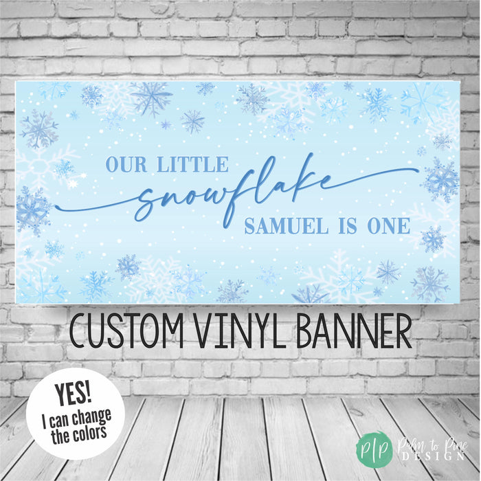 Winter Birthday Banner for boys in blue with snowflakes
