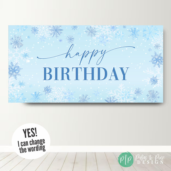 blue and silver snowflake birthday banner for kids or adults