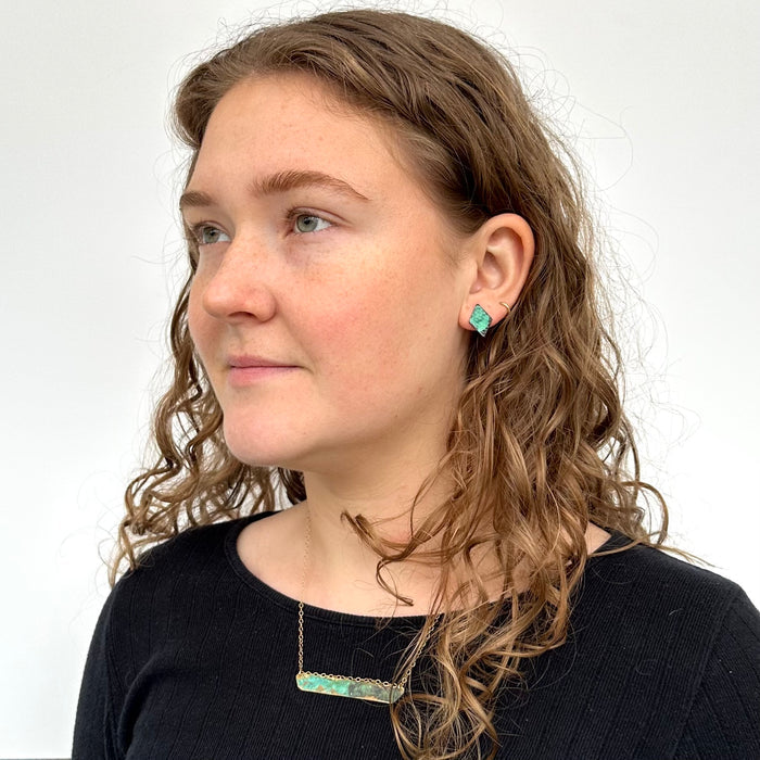 Patinated Brass Diamond Earrings