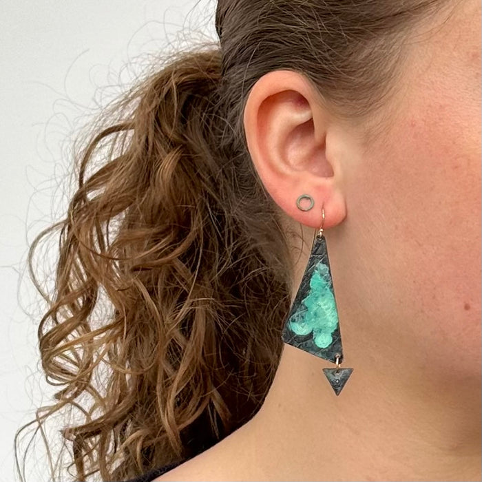 Patinated Double Triangle Earrings