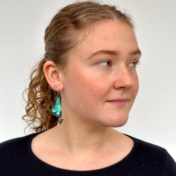 Patinated Double Triangle Earrings