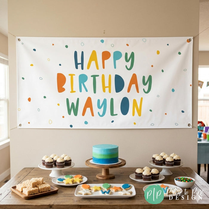 Personalized birthday banner in boys color scheme