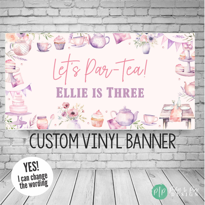 let's par-tea; personalized tea party birthday banner for girls