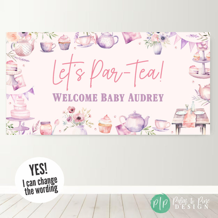 custom tea party baby shower backdrop