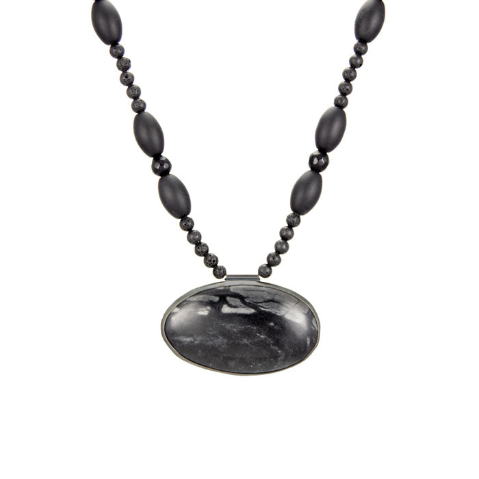 Picasso Jasper and Black Lava Necklace Agate
