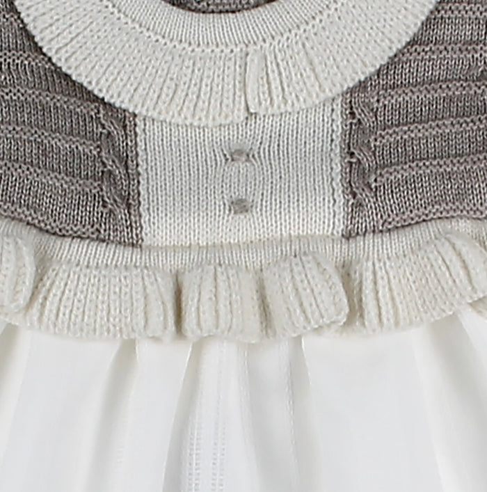 Piedra Half-Knitted Taupe Dress with Bonnet