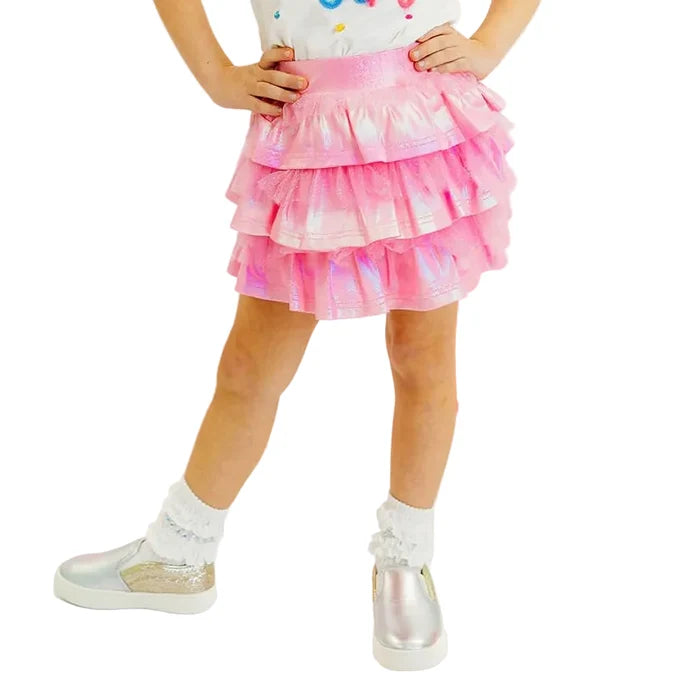 Pink Shimmer Tulle Layered Skort