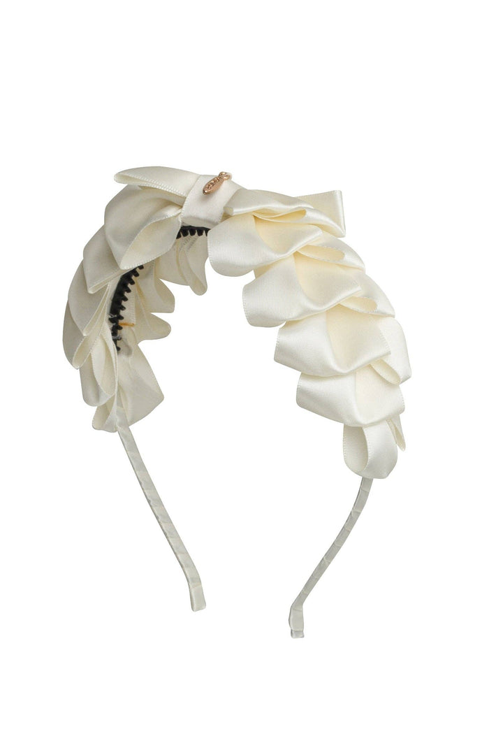 Pleated Ribbon Satin Headband - Ivory