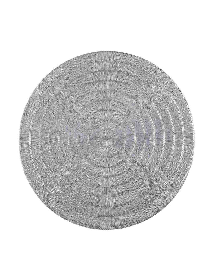 Silver round textured loop metallic placemat with concentric swirl pattern