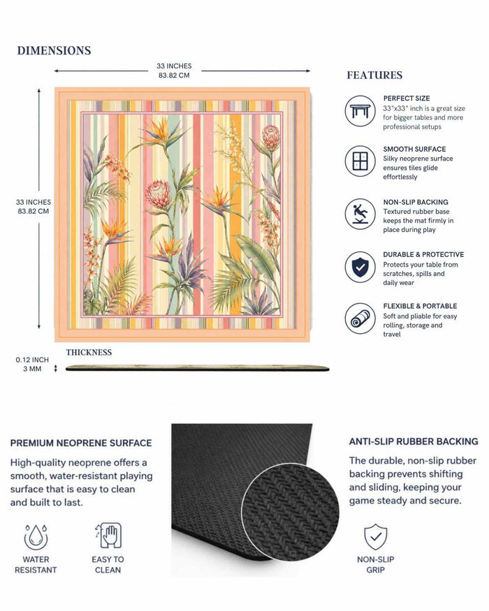 33 x 33 inch tropical table game mat with anti-slip rubber backing