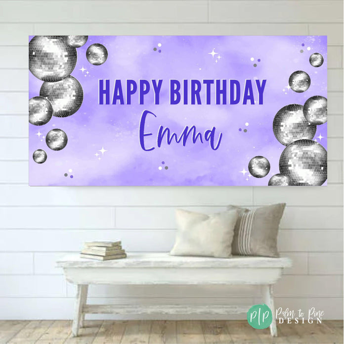 Disco Ball Purple Birthday Banner
