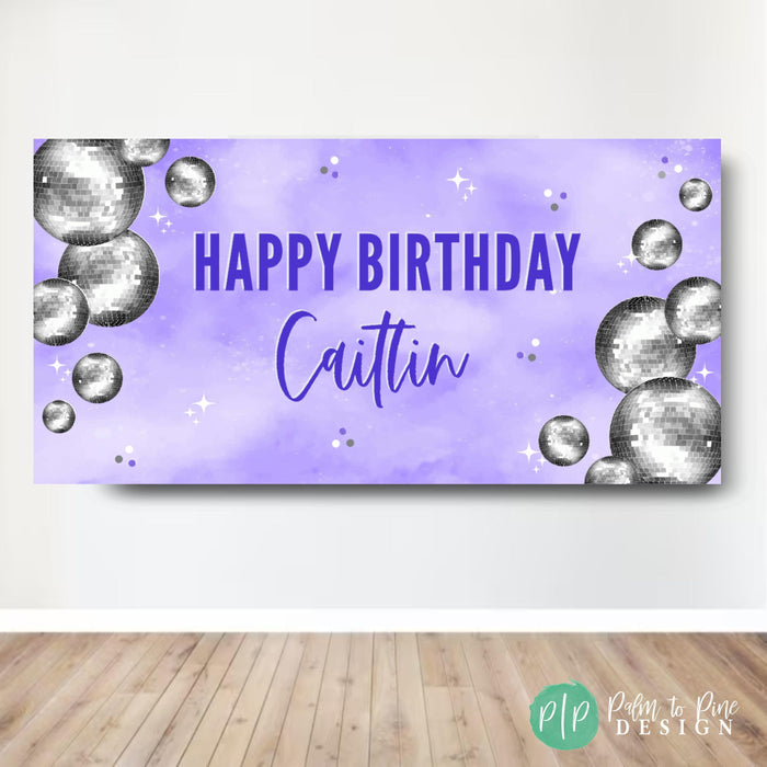 Disco Ball Purple Birthday Banner