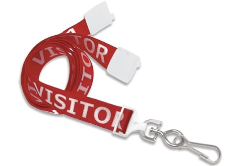 Red Pre-Printed "Visitor" 5/8" (16 MM) Flat Breakaway Lanyard with Swivel Hook, 2138-5220, Qty = 100