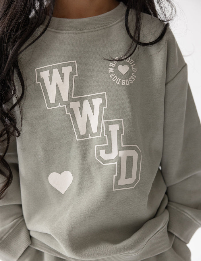 RESTOCK :: WWJD Varsity Kids Crewneck