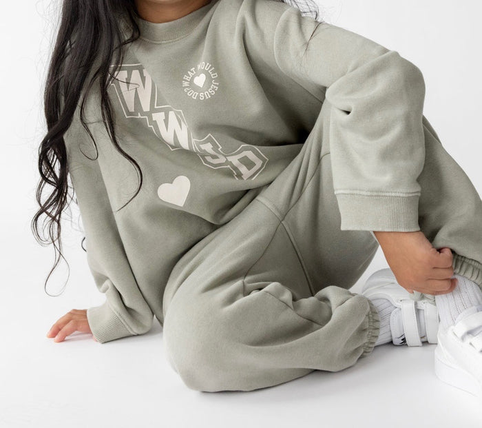 RESTOCK :: WWJD Varsity Kids Crewneck