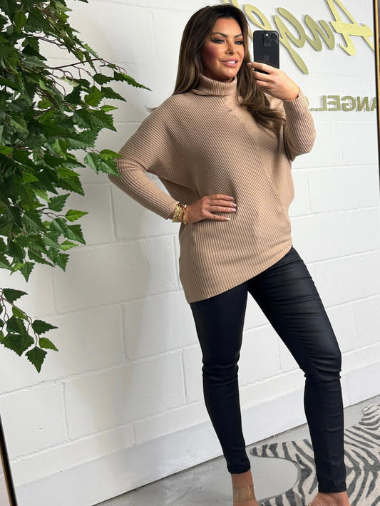 Roll Neck Ribbed Asymmetric Jumper (4 Colours)