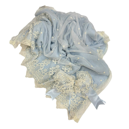 Roman Light Blue Lace Knitted Blanket