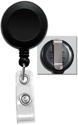 Round Economy Badge Reel with Clear Vinyl Strap and Belt Clip, Qty = 25